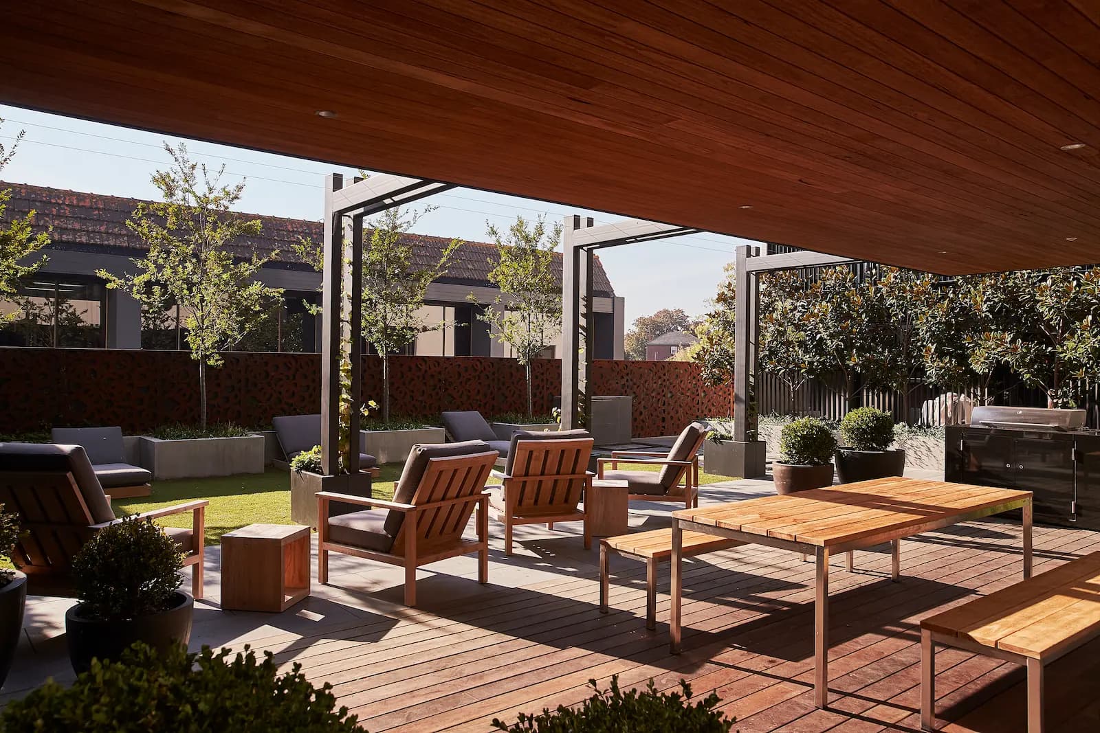 Outdoor terrace with refined residential detailing